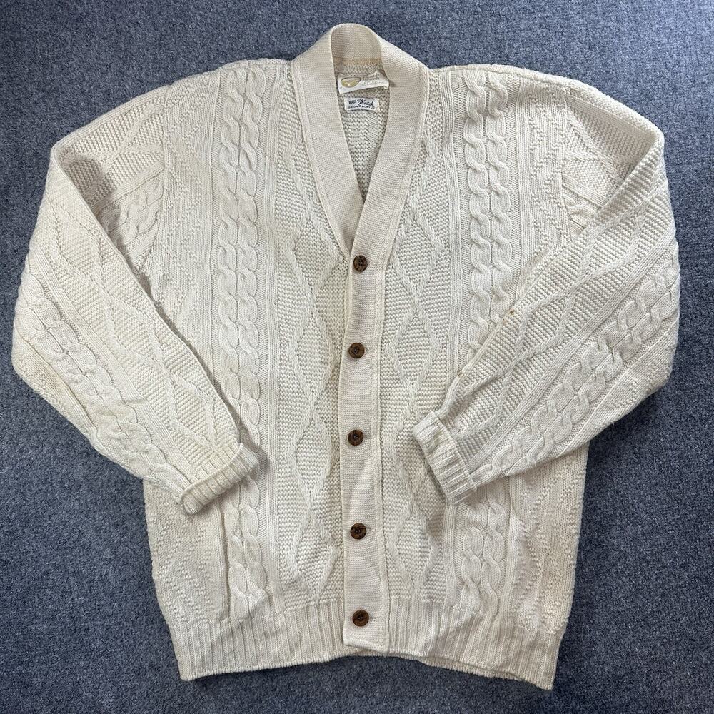 Vintage Pebble Beach California Thick Cable Knit Wintuk Cardigan Sweater (L/XL)
